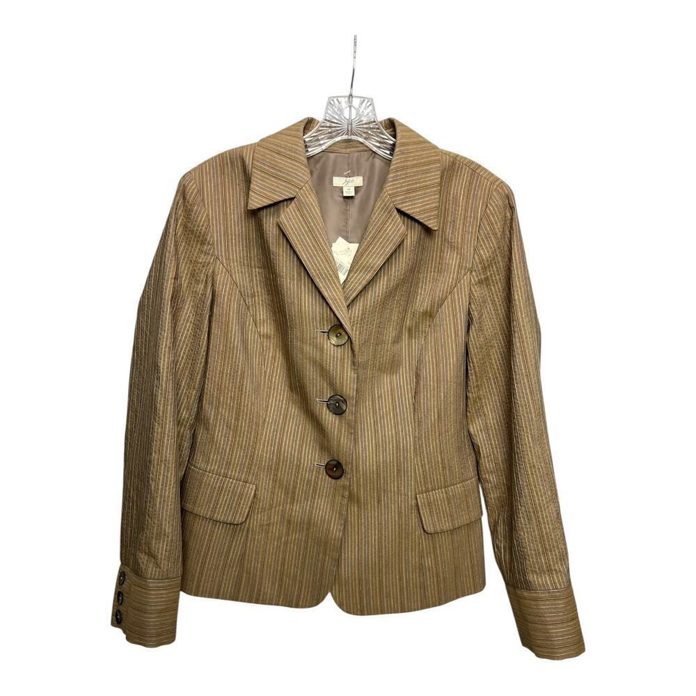 J JILL Taupe Gold Gray Multi Textured Stripe Blazer Jacket Sz 10